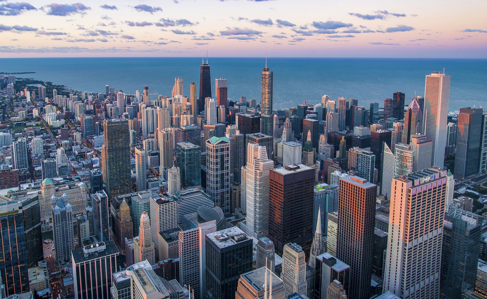 Aerial view of a dense city skyline